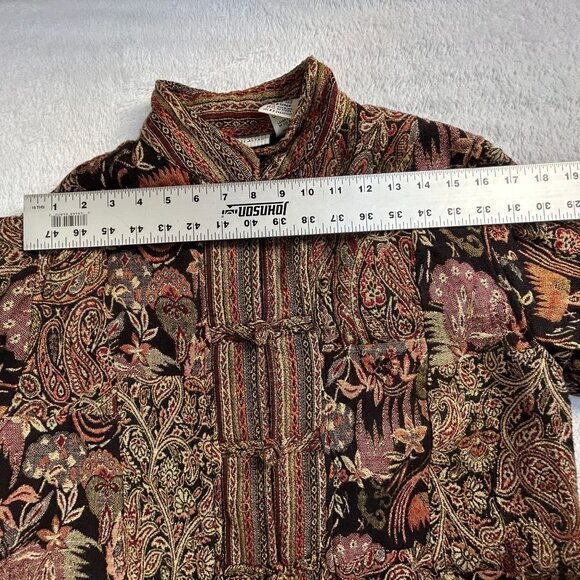 White Stag Womens Brocade Tapestry Jacket Small Black/Red Paisley Damask Print - Picture 6 of 10